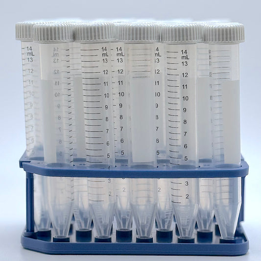 601051: 15ml Centrifuge tube, bag/PS Rack, standard, sterile 50/pk, 500/cs